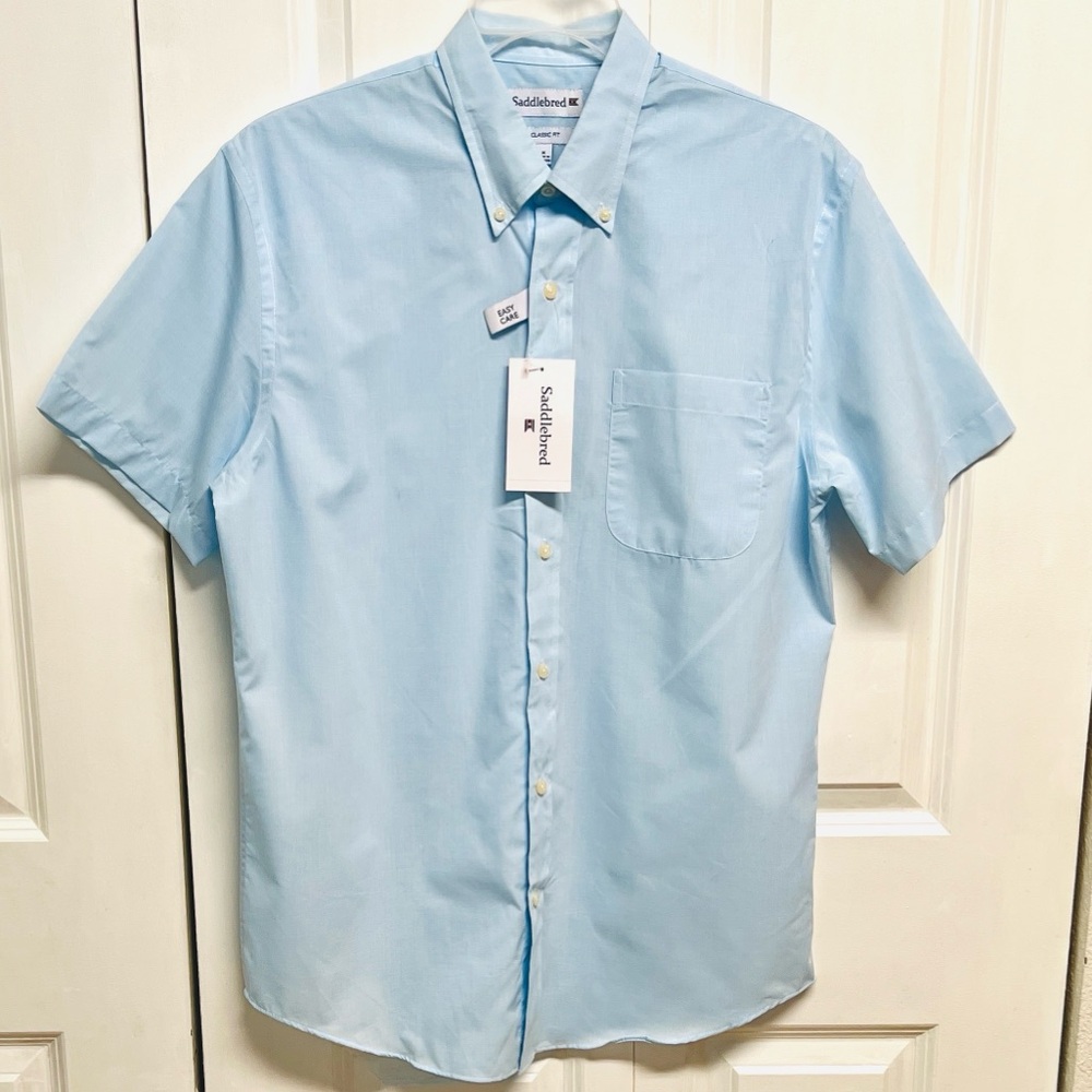 Saddlebred Light Blue Short-Sleeve Button-Down Shirt Size M NWT